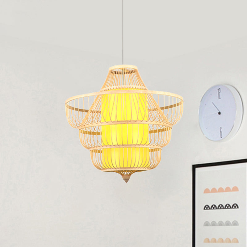 Hand-Worked Pendant Lighting Modernist Style Bamboo 1 Head Beige Hanging Fixture for Dining Room Clearhalo 'Ceiling Lights' 'Pendant Lights' 'Pendants' Lighting' 460642