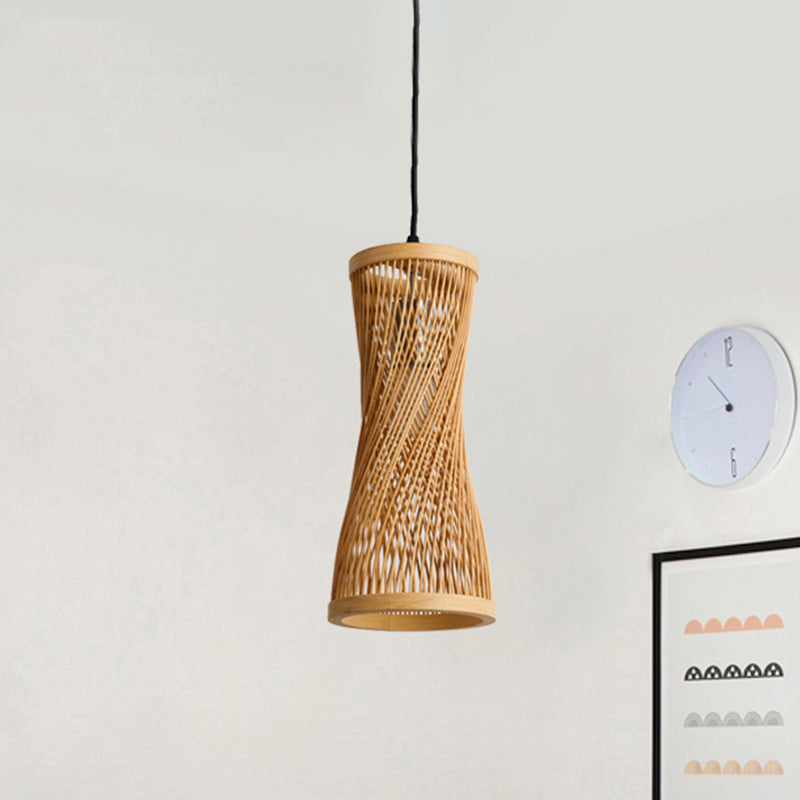 Bamboo Cylinder Hanging Lamp Chic Modern Hanging Pendant Fixture in Beige for Dining Room Clearhalo 'Ceiling Lights' 'Pendant Lights' 'Pendants' Lighting' 460644