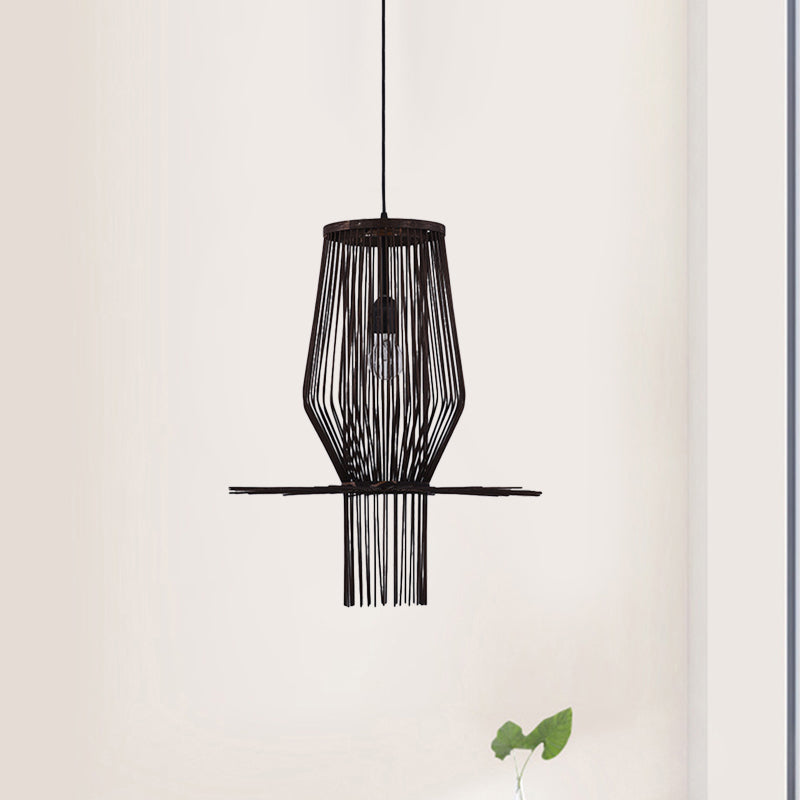 Modern Style Hand-Woven Hanging Lighting Bamboo 1-Bulb Dining Room Pendant Lighting in Black Clearhalo 'Ceiling Lights' 'Modern Pendants' 'Modern' 'Pendant Lights' 'Pendants' Lighting' 460660