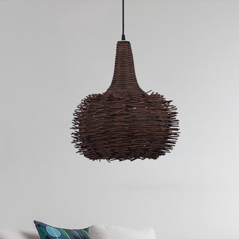 Brown Bird Nest Hanging Pendant Rustic 1 Light Bamboo Suspension Lamp for Living Room Tea House Clearhalo 'Ceiling Lights' 'Modern Pendants' 'Modern' 'Pendant Lights' 'Pendants' Lighting' 460664