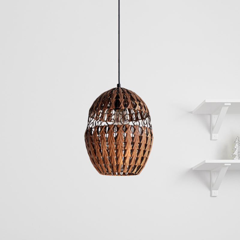 Country Elliptical Rattan Hanging Ceiling Light Single Bulb Pendant Lamp in Brown for Living Room Clearhalo 'Ceiling Lights' 'Modern Pendants' 'Modern' 'Pendant Lights' 'Pendants' Lighting' 460665