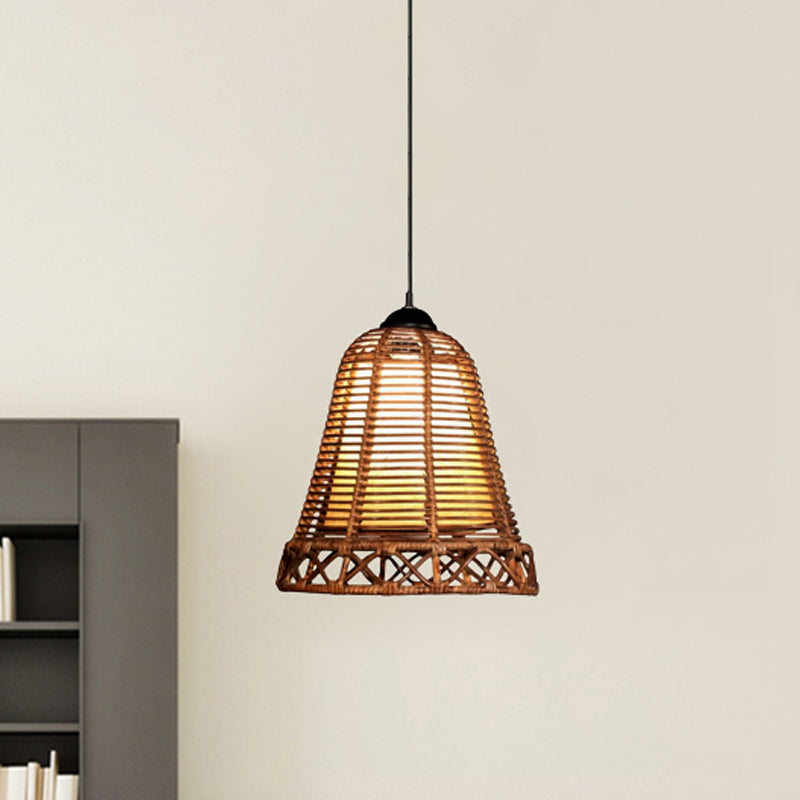 Rattan Bell Shaped Hanging Light Rustic Style 1 Head Beige Drop Light for Living Room Restaurant Clearhalo 'Ceiling Lights' 'Pendant Lights' 'Pendants' Lighting' 460666