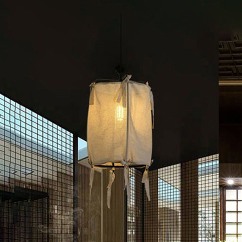 12"/14"/16" Wide Lantern Pendant Lighting Modern Fabric Shade 1 Light White Hanging Lamp for Restaurant Clearhalo 'Ceiling Lights' 'Modern Pendants' 'Modern' 'Pendant Lights' 'Pendants' Lighting' 460671