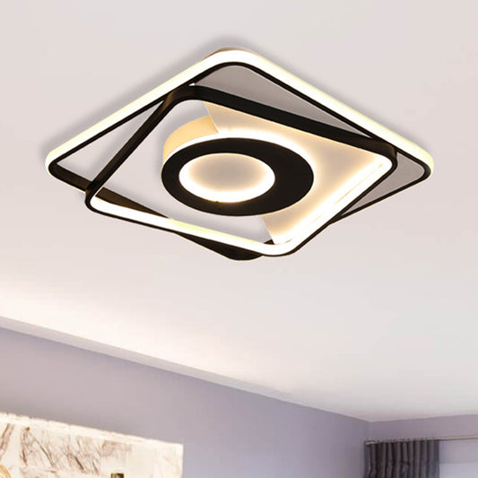 Black and White Square Flushmount Contemporary Metallic Led Indoor Ceiling Light for Bedroom, 16"/19.5"/23.5" W Clearhalo 'Ceiling Lights' 'Close To Ceiling Lights' 'Close to ceiling' 'Flush mount' Lighting' 460680