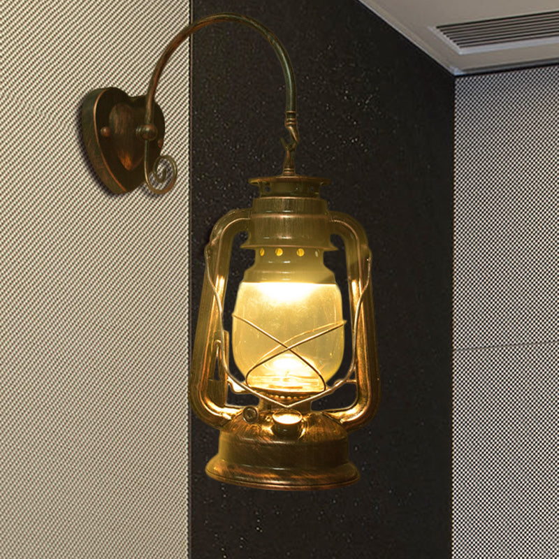 Coastal Lantern Wall Lighting Fixture 1 Bulb Clear Glass Sconce Light in Black/Bronze/Copper for Corridor Clearhalo 'Art deco wall lights' 'Cast Iron' 'Glass' 'Industrial wall lights' 'Industrial' 'Middle century wall lights' 'Modern' 'Rustic wall lights' 'Tiffany' 'Traditional wall lights' 'Wall Lamps & Sconces' 'Wall Lights' Lighting' 460711