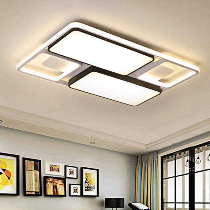 Square/Rectangle Flush Mount Ceiling Light Contemporary Led Flush Lighting in Black/White, 19.5"/45" Wide Clearhalo 'Ceiling Lights' 'Close To Ceiling Lights' 'Close to ceiling' 'Flush mount' Lighting' 460712