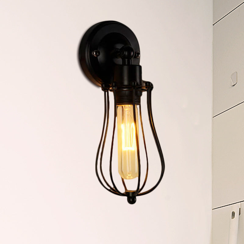 Metal Bulb Shaped Wall Mount Light with Cage Shade Industrial Vintage 1/2-Light Restaurant Wall Sconce in Black/Nickel Clearhalo 'Art deco wall lights' 'Cast Iron' 'Glass' 'Industrial wall lights' 'Industrial' 'Middle century wall lights' 'Modern' 'Rustic wall lights' 'Tiffany' 'Traditional wall lights' 'Wall Lamps & Sconces' 'Wall Lights' Lighting' 460722