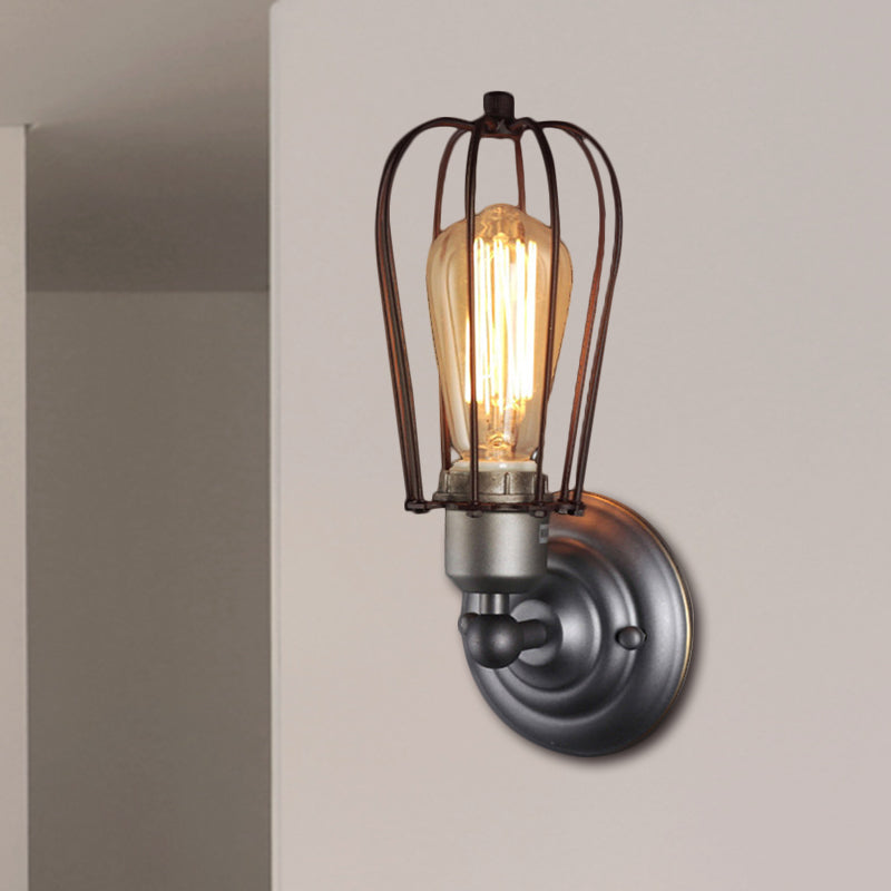 Metal Bulb Shaped Wall Mount Light with Cage Shade Industrial Vintage 1/2-Light Restaurant Wall Sconce in Black/Nickel Clearhalo 'Art deco wall lights' 'Cast Iron' 'Glass' 'Industrial wall lights' 'Industrial' 'Middle century wall lights' 'Modern' 'Rustic wall lights' 'Tiffany' 'Traditional wall lights' 'Wall Lamps & Sconces' 'Wall Lights' Lighting' 460723