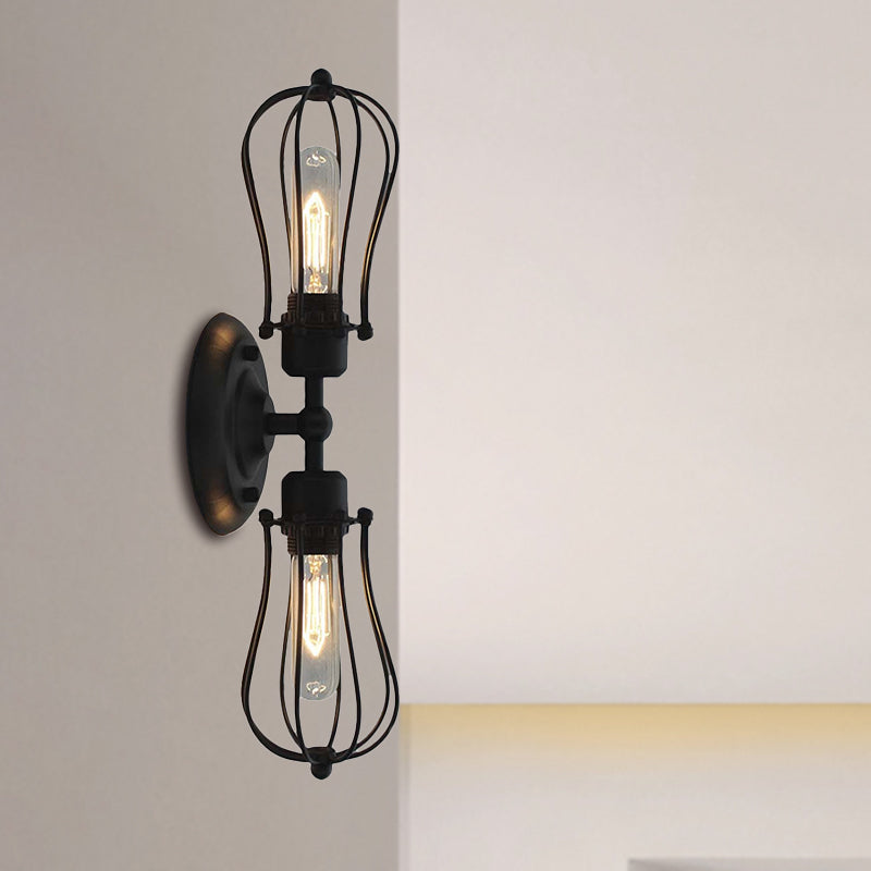 Metal Bulb Shaped Wall Mount Light with Cage Shade Industrial Vintage 1/2-Light Restaurant Wall Sconce in Black/Nickel Clearhalo 'Art deco wall lights' 'Cast Iron' 'Glass' 'Industrial wall lights' 'Industrial' 'Middle century wall lights' 'Modern' 'Rustic wall lights' 'Tiffany' 'Traditional wall lights' 'Wall Lamps & Sconces' 'Wall Lights' Lighting' 460724