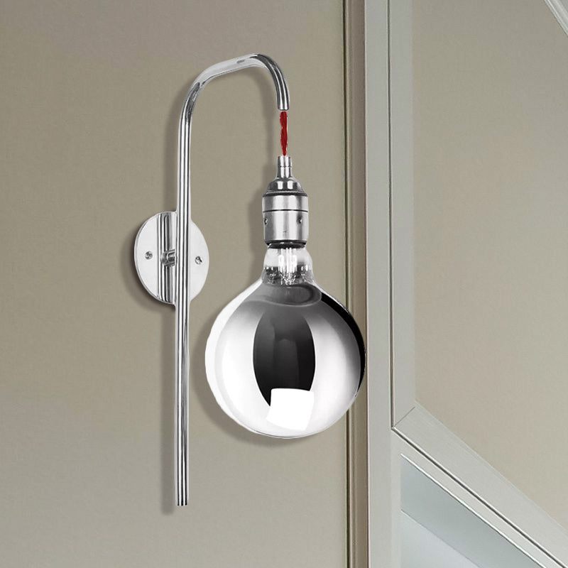 Chrome/Gold One Light Sconce Light Modern Clear Glass Globe Lighting Fixture for Living Room Clearhalo 'Cast Iron' 'Glass' 'Industrial' 'Modern wall lights' 'Modern' 'Tiffany' 'Traditional wall lights' 'Wall Lamps & Sconces' 'Wall Lights' Lighting' 460752