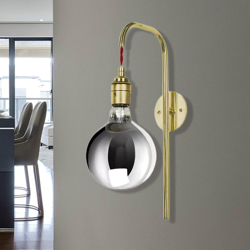 Chrome/Gold One Light Sconce Light Modern Clear Glass Globe Lighting Fixture for Living Room Clearhalo 'Cast Iron' 'Glass' 'Industrial' 'Modern wall lights' 'Modern' 'Tiffany' 'Traditional wall lights' 'Wall Lamps & Sconces' 'Wall Lights' Lighting' 460753