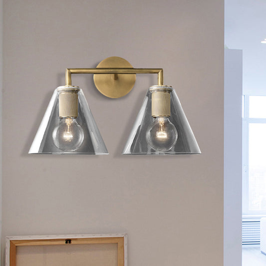 Modern Simple Cone Wall Light Transparent Glass 1/2 Lights Wall Sconce in Black/Brass for Bedside Clearhalo 'Cast Iron' 'Glass' 'Industrial' 'Modern wall lights' 'Modern' 'Tiffany' 'Traditional wall lights' 'Vanity Lights' 'Wall Lights' Lighting' 460772