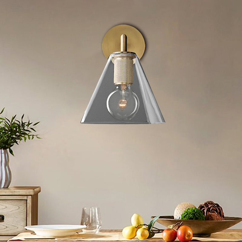 Modern Simple Cone Wall Light Transparent Glass 1/2 Lights Wall Sconce in Black/Brass for Bedside Clearhalo 'Cast Iron' 'Glass' 'Industrial' 'Modern wall lights' 'Modern' 'Tiffany' 'Traditional wall lights' 'Vanity Lights' 'Wall Lights' Lighting' 460773