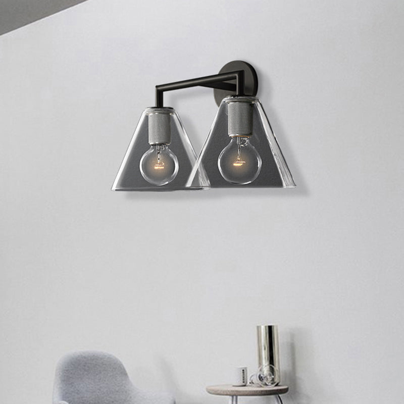 Modern Simple Cone Wall Light Transparent Glass 1/2 Lights Wall Sconce in Black/Brass for Bedside Clearhalo 'Cast Iron' 'Glass' 'Industrial' 'Modern wall lights' 'Modern' 'Tiffany' 'Traditional wall lights' 'Vanity Lights' 'Wall Lights' Lighting' 460774