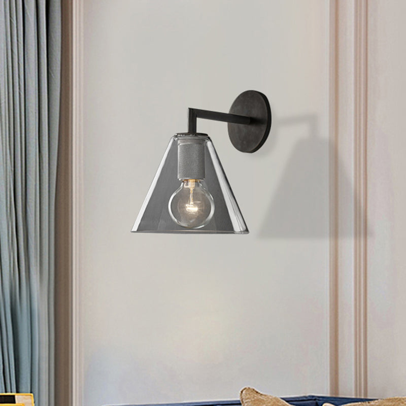 Modern Simple Cone Wall Light Transparent Glass 1/2 Lights Wall Sconce in Black/Brass for Bedside Clearhalo 'Cast Iron' 'Glass' 'Industrial' 'Modern wall lights' 'Modern' 'Tiffany' 'Traditional wall lights' 'Vanity Lights' 'Wall Lights' Lighting' 460775