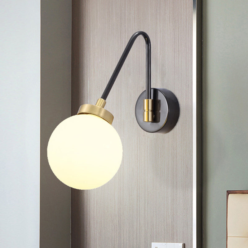 1/2 Lights Global Wall Mount Light Mid Century Modern Opal Glass Wall Sconce in Brass Clearhalo 'Cast Iron' 'Glass' 'Industrial' 'Modern wall lights' 'Modern' 'Tiffany' 'Traditional wall lights' 'Vanity Lights' 'Wall Lights' Lighting' 460776