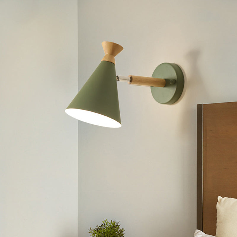 Metal Cone Shade Wall Light Nordic Style Rotatable 1 Light Bedside Reading Light in Blue/Green/Grey/White Clearhalo 'Cast Iron' 'Glass' 'Industrial' 'Modern wall lights' 'Modern' 'Tiffany' 'Traditional wall lights' 'Vanity Lights' 'Wall Lights' Lighting' 460784