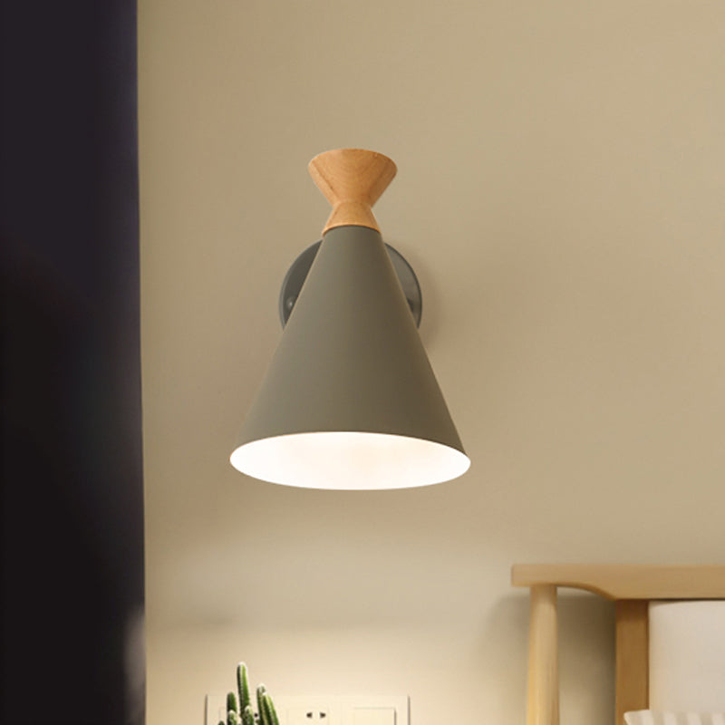 Metal Cone Shade Wall Light Nordic Style Rotatable 1 Light Bedside Reading Light in Blue/Green/Grey/White Clearhalo 'Cast Iron' 'Glass' 'Industrial' 'Modern wall lights' 'Modern' 'Tiffany' 'Traditional wall lights' 'Vanity Lights' 'Wall Lights' Lighting' 460785