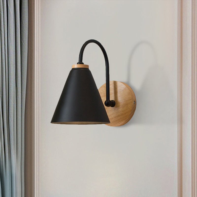 Simple Conical Wall Light Sconce 1 Light Wall Lamp with Metal Shade and Gooseneck Arm in Black/White, 6" W Clearhalo 'Cast Iron' 'Glass' 'Industrial' 'Modern wall lights' 'Modern' 'Tiffany' 'Traditional wall lights' 'Vanity Lights' 'Wall Lights' Lighting' 460796