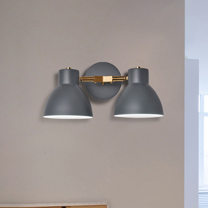 Double Shade Metallic Wall Sconce Lighting Nordic 2 Bulbs Gray/Green Wall Mounted Lamp for Living Room Clearhalo 'Cast Iron' 'Glass' 'Industrial' 'Modern wall lights' 'Modern' 'Tiffany' 'Traditional wall lights' 'Vanity Lights' 'Wall Lights' Lighting' 460813