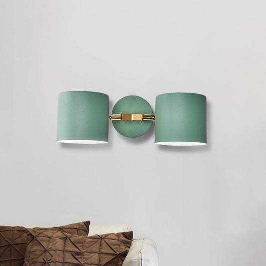Double Shade Metallic Wall Sconce Lighting Nordic 2 Bulbs Gray/Green Wall Mounted Lamp for Living Room Clearhalo 'Cast Iron' 'Glass' 'Industrial' 'Modern wall lights' 'Modern' 'Tiffany' 'Traditional wall lights' 'Vanity Lights' 'Wall Lights' Lighting' 460814