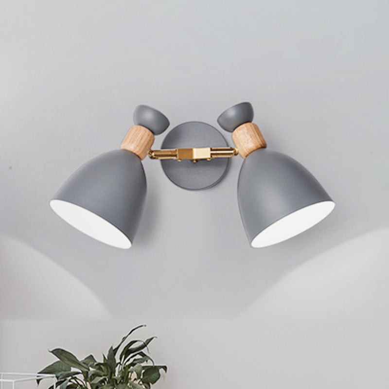 Double Shade Metallic Wall Sconce Lighting Nordic 2 Bulbs Gray/Green Wall Mounted Lamp for Living Room Clearhalo 'Cast Iron' 'Glass' 'Industrial' 'Modern wall lights' 'Modern' 'Tiffany' 'Traditional wall lights' 'Vanity Lights' 'Wall Lights' Lighting' 460815