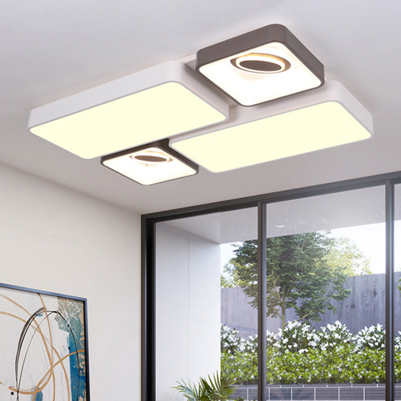 Modern White LED Flush Mount Light with Rectangle and Square Shade Acrylic Ceiling Lamp for Living Room Clearhalo 'Ceiling Lights' 'Close To Ceiling Lights' 'Close to ceiling' 'Flush mount' Lighting' 464822