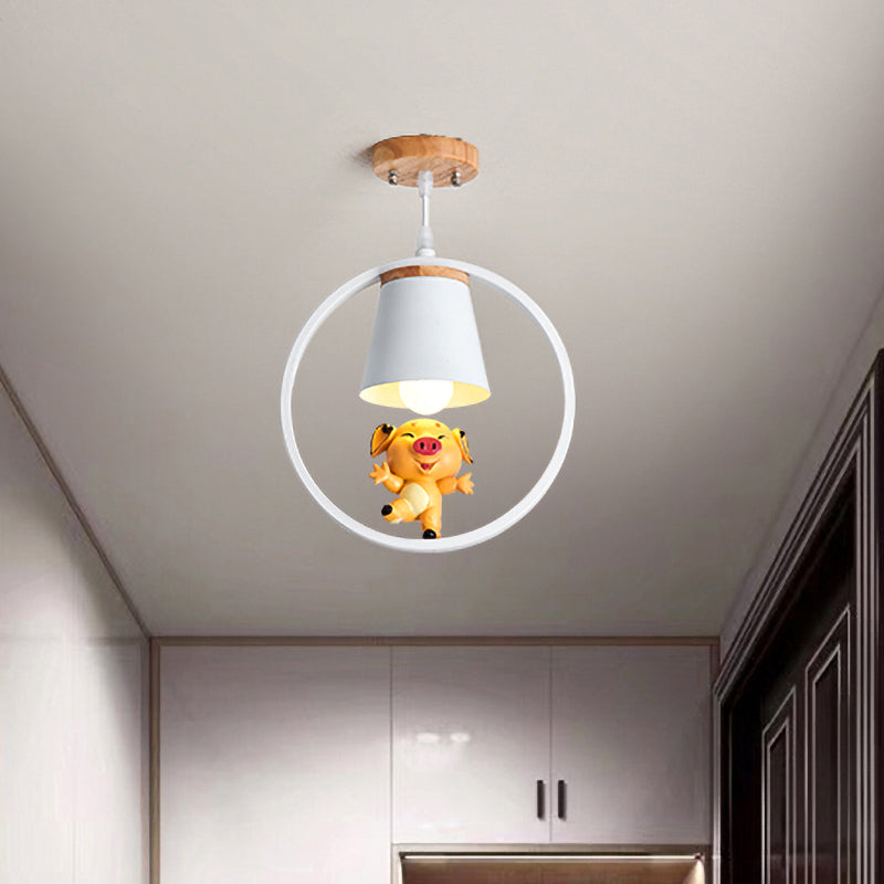 Metal Ring Semi Flushmount Fixture with Conic Shade Minimalism 1 Light Ceiling Flush Mount Light for Kitchen Clearhalo 'Ceiling Lights' 'Close To Ceiling Lights' 'Close to ceiling' 'Semi-flushmount' Lighting' 464832