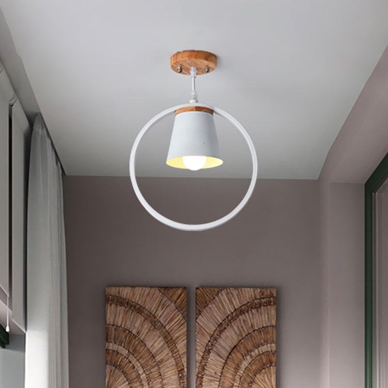 Metal Ring Semi Flushmount Fixture with Conic Shade Minimalism 1 Light Ceiling Flush Mount Light for Kitchen Clearhalo 'Ceiling Lights' 'Close To Ceiling Lights' 'Close to ceiling' 'Semi-flushmount' Lighting' 464833