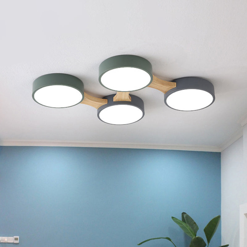 Wood and Metal Round Flush Ceiling Light Nordic 3/4/5 Lights Grey Ceiling Flush for Bedroom in Warm/White Clearhalo 'Ceiling Lights' 'Close To Ceiling Lights' 'Close to ceiling' 'Flush mount' Lighting' 464844