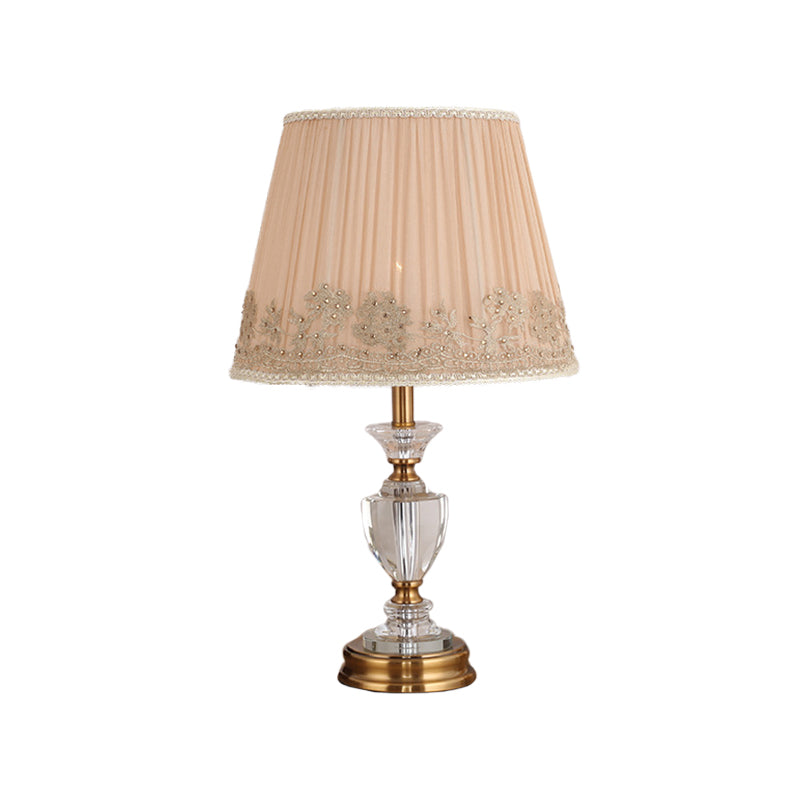 Flared Crystal Table Light Modern Fabric 1 Head Beige Reading Lamp for Living Room Clearhalo 'Lamps' 'Table Lamps' Lighting' 464866