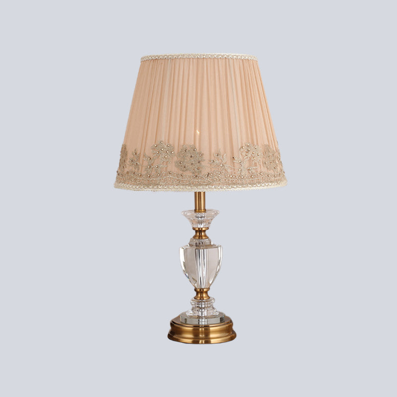 Flared Crystal Table Light Modern Fabric 1 Head Beige Reading Lamp for Living Room Clearhalo 'Lamps' 'Table Lamps' Lighting' 464867