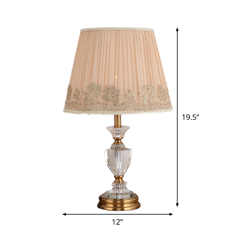 Flared Crystal Table Light Modern Fabric 1 Head Beige Reading Lamp for Living Room Clearhalo 'Lamps' 'Table Lamps' Lighting' 464868