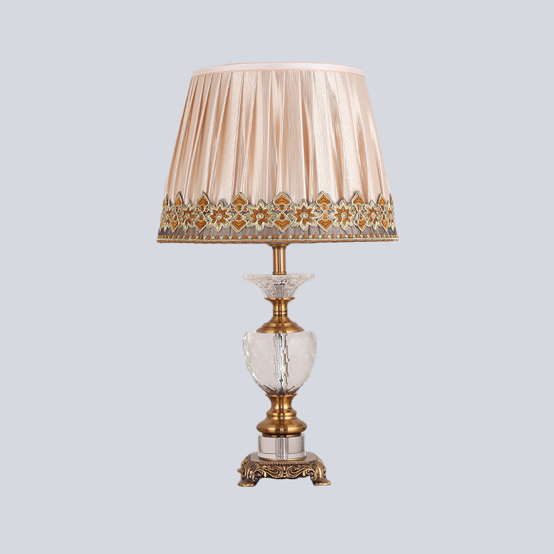 Fabric Shaded Desk Lamp Modern 1 Bulb Gold Table Light with Sculpted Metallic Base Clearhalo 'Lamps' 'Table Lamps' Lighting' 464872