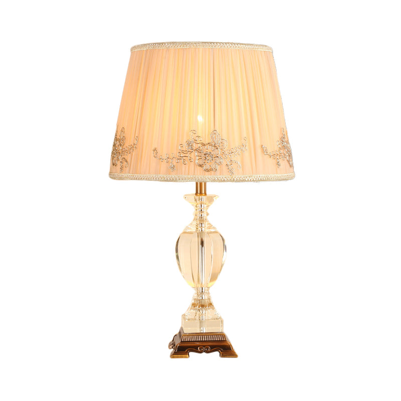 Modernism Curved Fabric Task Light Hand-Cut Crystal 1 Bulb Small Desk Lamp in Beige Clearhalo 'Lamps' 'Table Lamps' Lighting' 464878