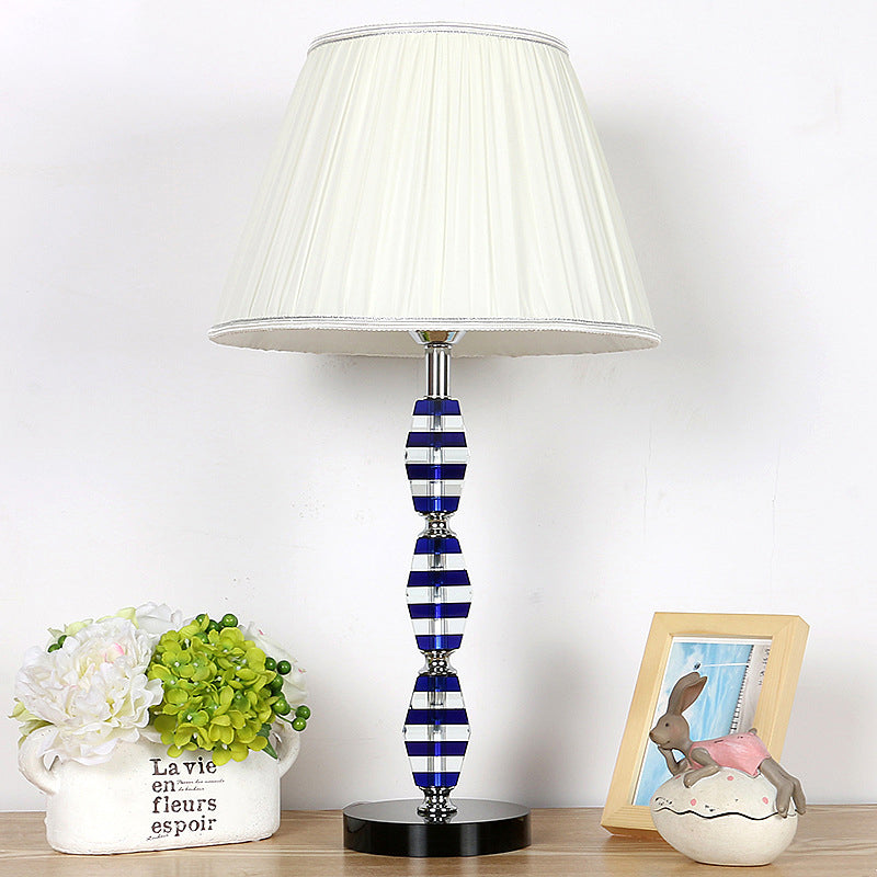 1 Head Dining Room Desk Light Modern Blue Night Table Lamp with Tapered Fabric Shade Blue Clearhalo 'Lamps' 'Table Lamps' Lighting' 464885