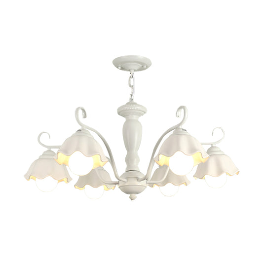 Frosted Glass Scalloped Chandelier Light Traditional 3/6/8 Lights Bedroom Ceiling Pendant in White/Pink/Green Clearhalo 'Ceiling Lights' 'Chandeliers' Lighting' options 464931