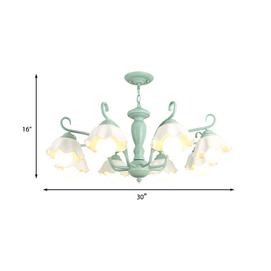 Frosted Glass Scalloped Chandelier Light Traditional 3/6/8 Lights Bedroom Ceiling Pendant in White/Pink/Green Clearhalo 'Ceiling Lights' 'Chandeliers' Lighting' options 464938