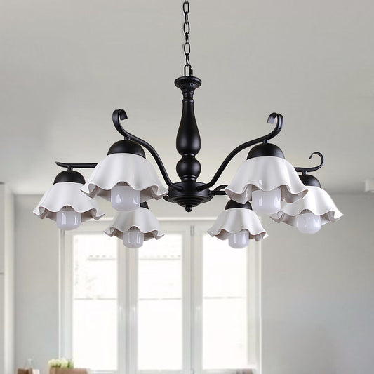 Metal Black/White/Blue Chandelier Lighting Scalloped 6 Heads Country Style Hanging Light Fixture for Bedroom Clearhalo 'Ceiling Lights' 'Chandeliers' Lighting' options 464941