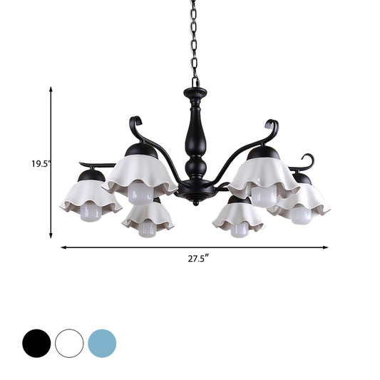 Metal Black/White/Blue Chandelier Lighting Scalloped 6 Heads Country Style Hanging Light Fixture for Bedroom Clearhalo 'Ceiling Lights' 'Chandeliers' Lighting' options 464944