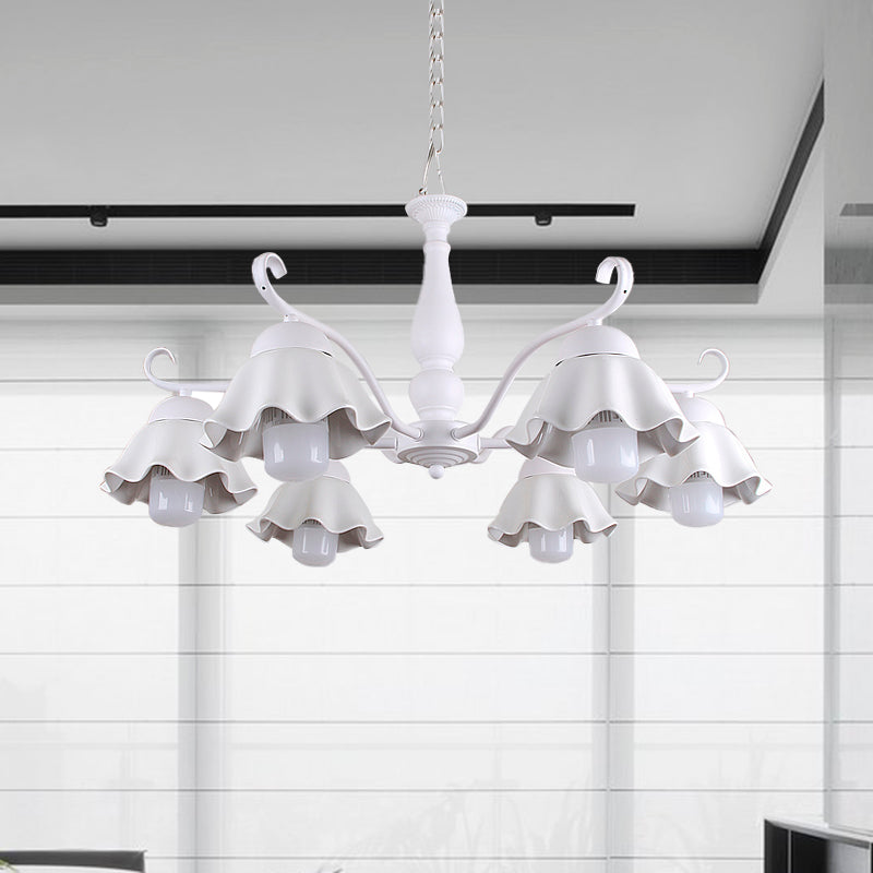 Metal Black/White/Blue Chandelier Lighting Scalloped 6 Heads Country Style Hanging Light Fixture for Bedroom White Clearhalo 'Ceiling Lights' 'Chandeliers' Lighting' options 464945_09de7483-b69a-492f-9b0f-8ece8d487ba0