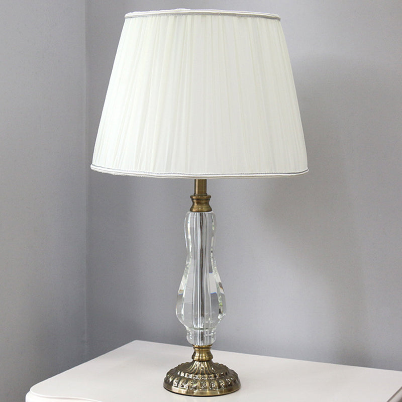 Tapered Drum Crystal Table Light Contemporary Fabric 1 Bulb Small Desk Lamp in White Clearhalo 'Lamps' 'Table Lamps' Lighting' 464967