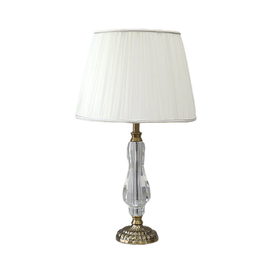 Tapered Drum Crystal Table Light Contemporary Fabric 1 Bulb Small Desk Lamp in White Clearhalo 'Lamps' 'Table Lamps' Lighting' 464968