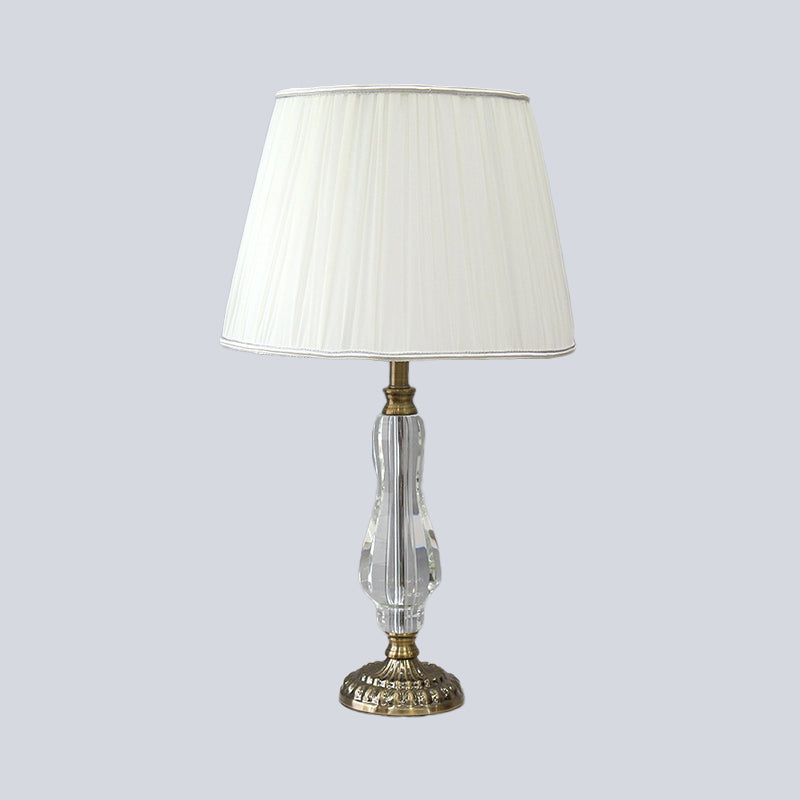 Tapered Drum Crystal Table Light Contemporary Fabric 1 Bulb Small Desk Lamp in White Clearhalo 'Lamps' 'Table Lamps' Lighting' 464969