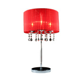 Fabric Cylinder Desk Light Modern 1 Bulb Night Table Lamp in Red with Crystal Teardrop Clearhalo 'Lamps' 'Table Lamps' Lighting' 464998