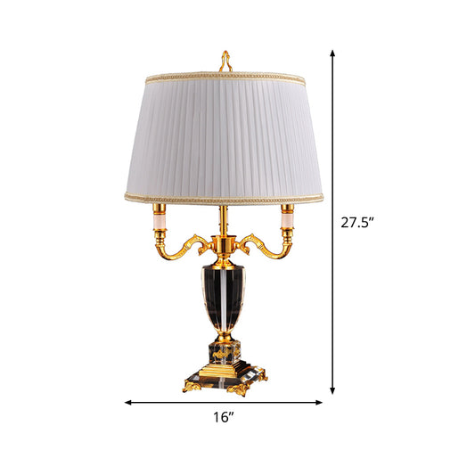 White Drum Shade Desk Light Modern 1 Head Fabric Night Table Lamp with Square Crystal Pedestal Clearhalo 'Lamps' 'Table Lamps' Lighting' 465020