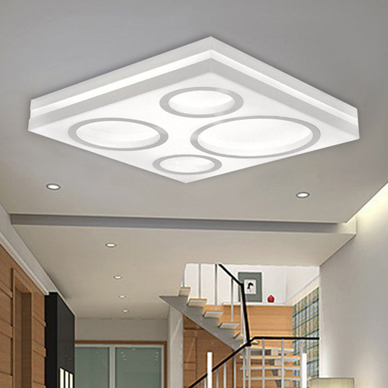 Modern Square LED Ceiling Mount Light with Circular Pattern Acrylic White Finish Ceiling Fixture for Living Room Bedroom Clearhalo 'Ceiling Lights' 'Close To Ceiling Lights' 'Close to ceiling' 'Flush mount' Lighting' 465027