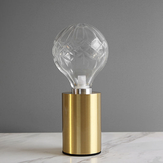 LED Sphere Task Light Modern Clear Lattice Glass Nightstand Lamp in Gold with Metal Base Gold Clearhalo 'Lamps' 'Table Lamps' Lighting' 465028