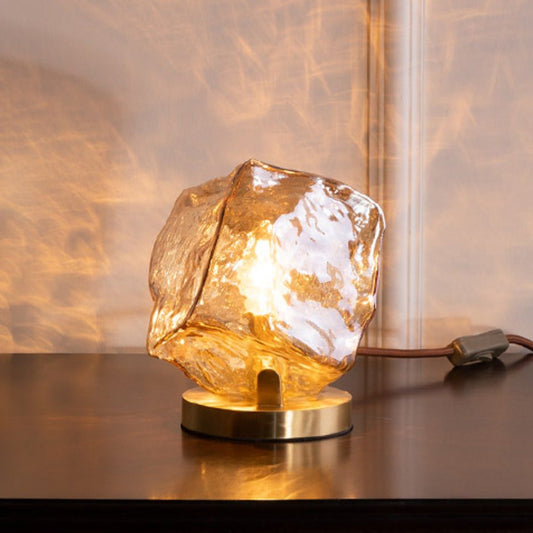Modernism Geometrical Table Light Hand-Cut Crystal 1 Bulb Small Desk Lamp in Gold Gold Clearhalo 'Lamps' 'Table Lamps' Lighting' 465038