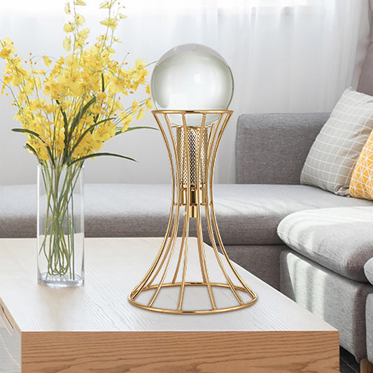 Clear Crystal Sphere Desk Lamp Minimalist LED Reading Light with Gold Hourglass Cage Metallic Base Gold Clearhalo 'Lamps' 'Table Lamps' Lighting' 465057